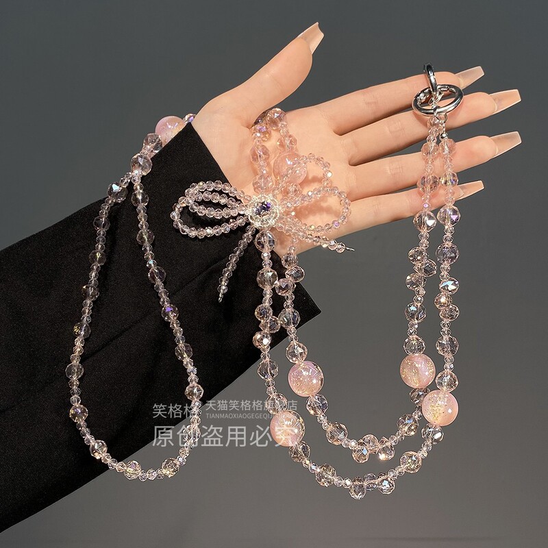 Mobile Phone Lanyard ins Light Luxury High-End Crystal Beaded Crossbody Chain Original Design Phone Case Chain Bag Accessory Anti-Lost Camera Hand Strap Women's Handmade DIY Exquisite Phone Chain