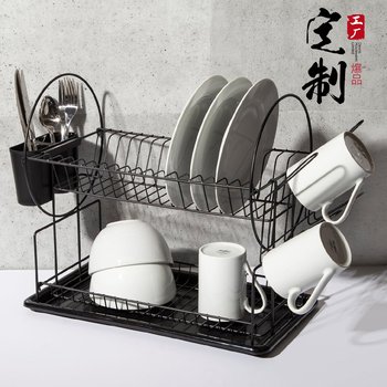 Factory home-use small kitchen bowl, chopsticks and plate rack storage rack two-layer black large-capacity bowl, plate rack