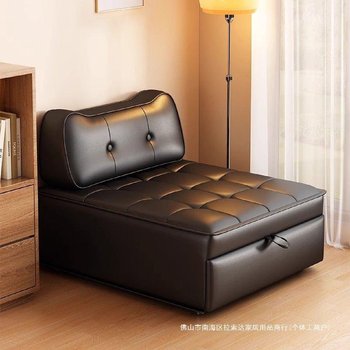 Leather art fashionable simple multi-functional living room bedroom small apartment tofu block sofa retractable storage sofa bed wood
