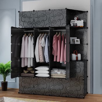 Simple wardrobe assembly fabric modern simple cabinet rental house imitation solid wood storage hanging plastic household cloth wardrobe