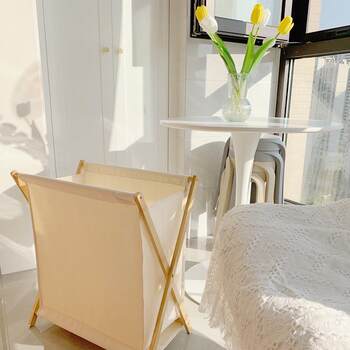 Simplified style department store dirty clothes basket solid wood fabric home use new folding light luxury large-sized dirty clothes storage basket