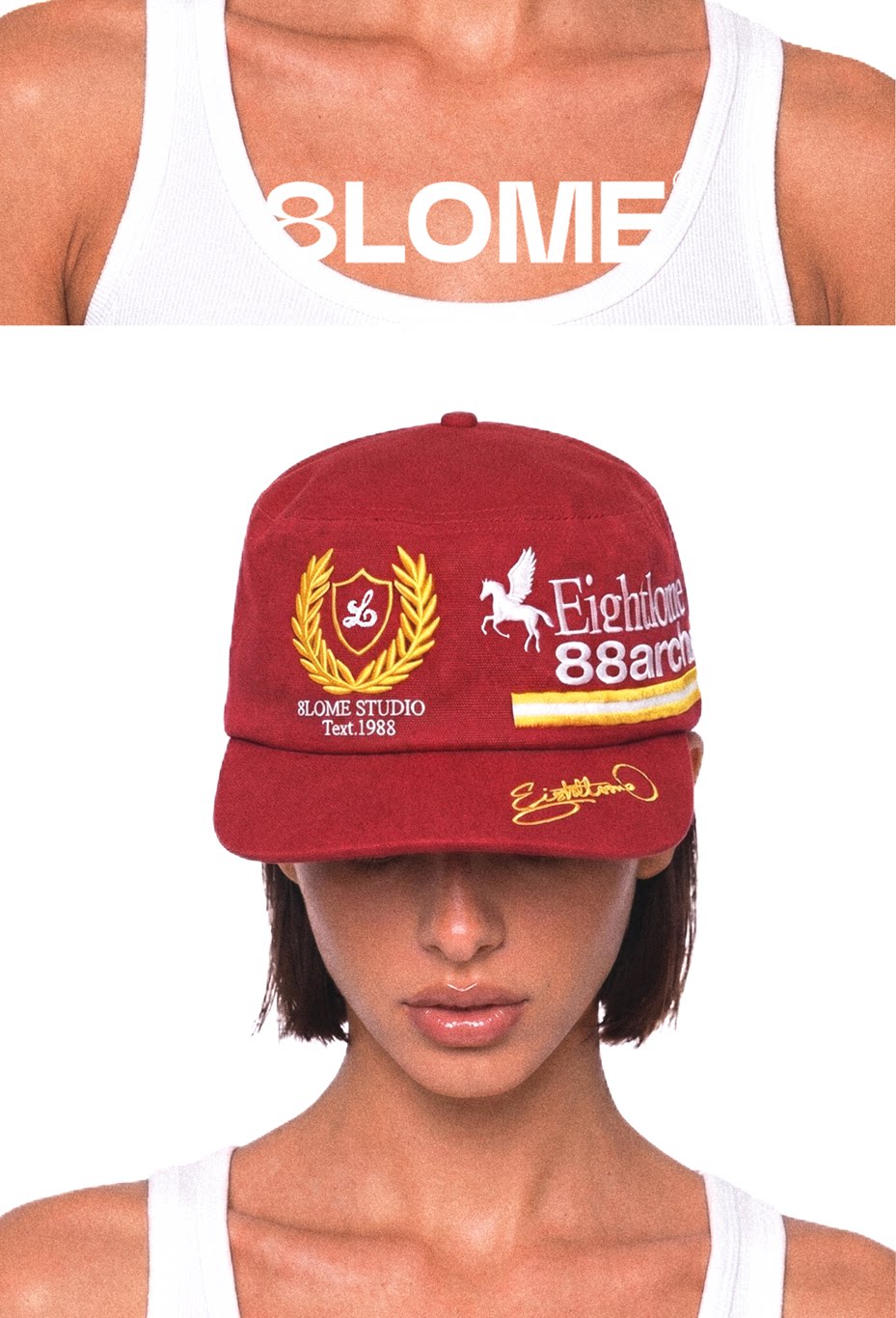 8LOME Cotton Embroidered Flat-Top Baseball Cap