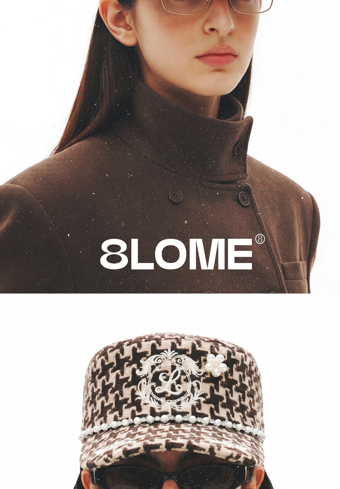 8LOME Pearl Houndstooth Curved-Brim Baseball Cap