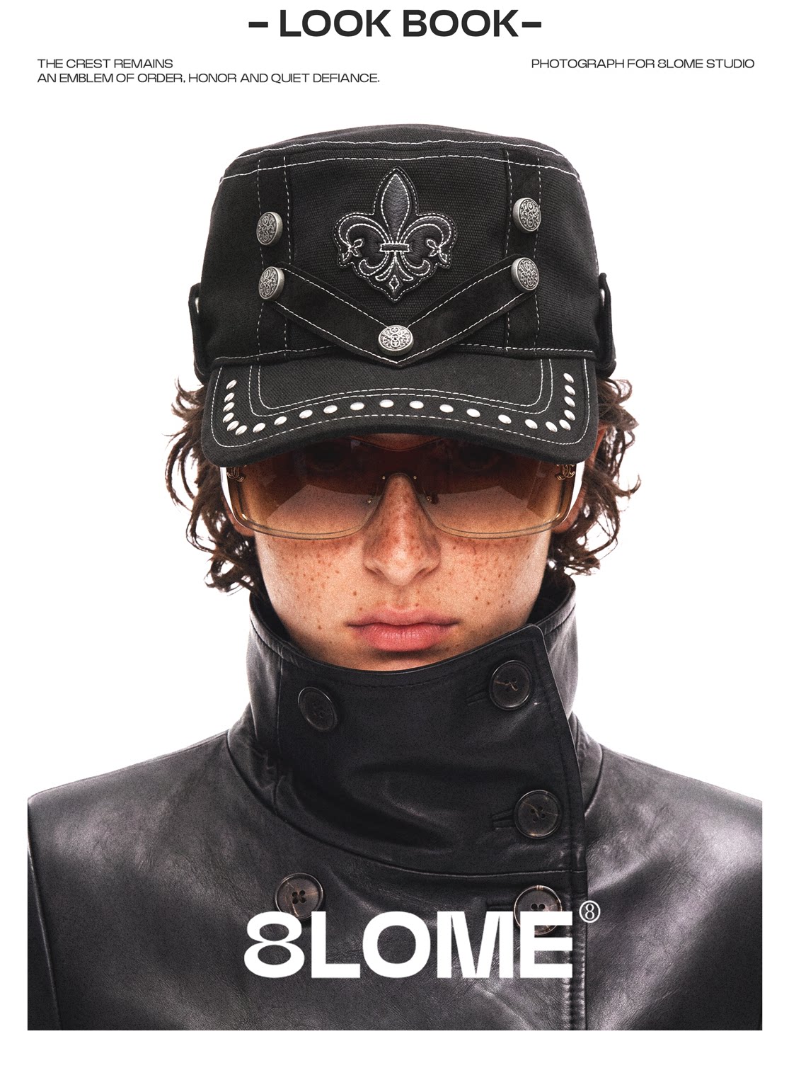 8LOME Leather Embroidered Flat Top Baseball Cap