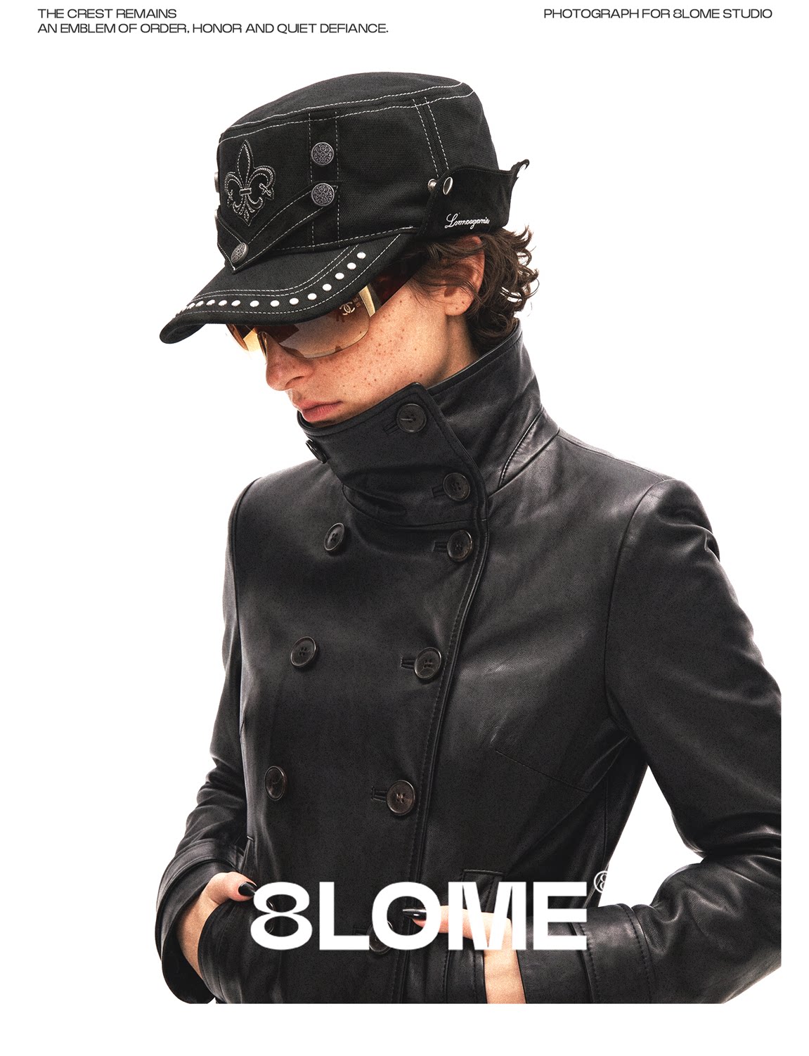 8LOME Leather Embroidered Flat Top Baseball Cap