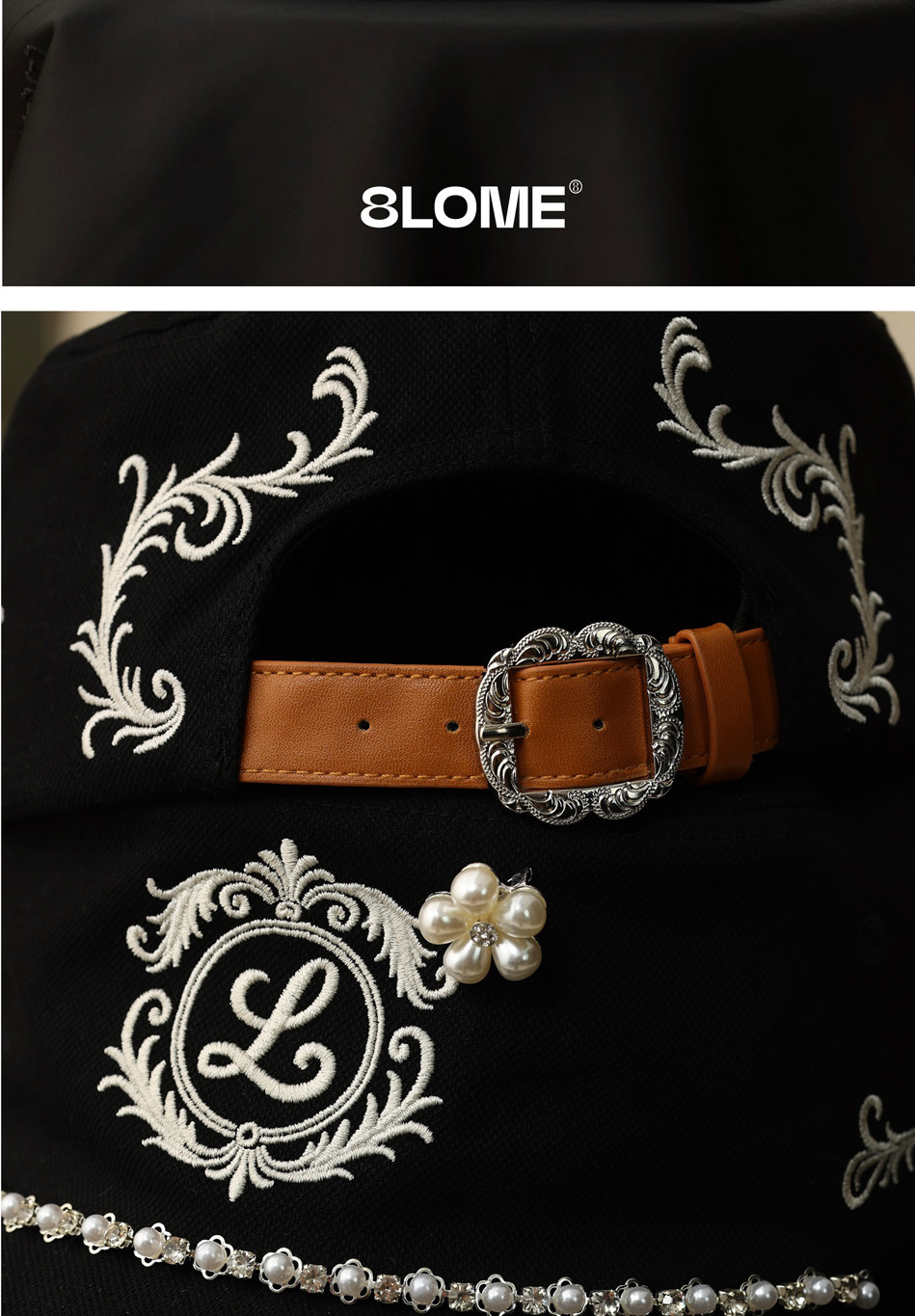 8LOME Pearl Houndstooth Curved-Brim Baseball Cap