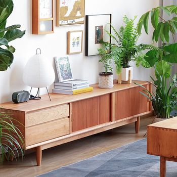 House nordic solid wood tv cabinet coffee table combination living room simple japanese furniture small apartment cherry wood audio-visual cabinet