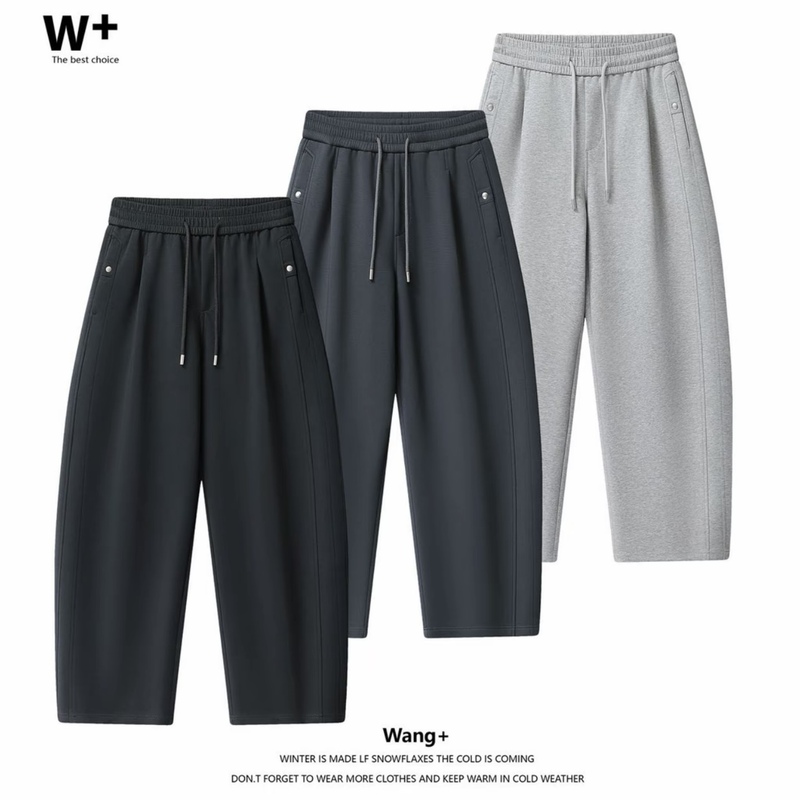 【Wang+】Early Spring Men's Casual Pants with Drawstring Elastic Waist, Loose Drape, Scimitar Sweatpants 5051
