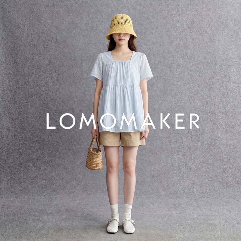French Lomomaker [Square Neck Short Sleeve Babydoll Dress] Maternity Wear Summer Korean Style A-Line Thin Style