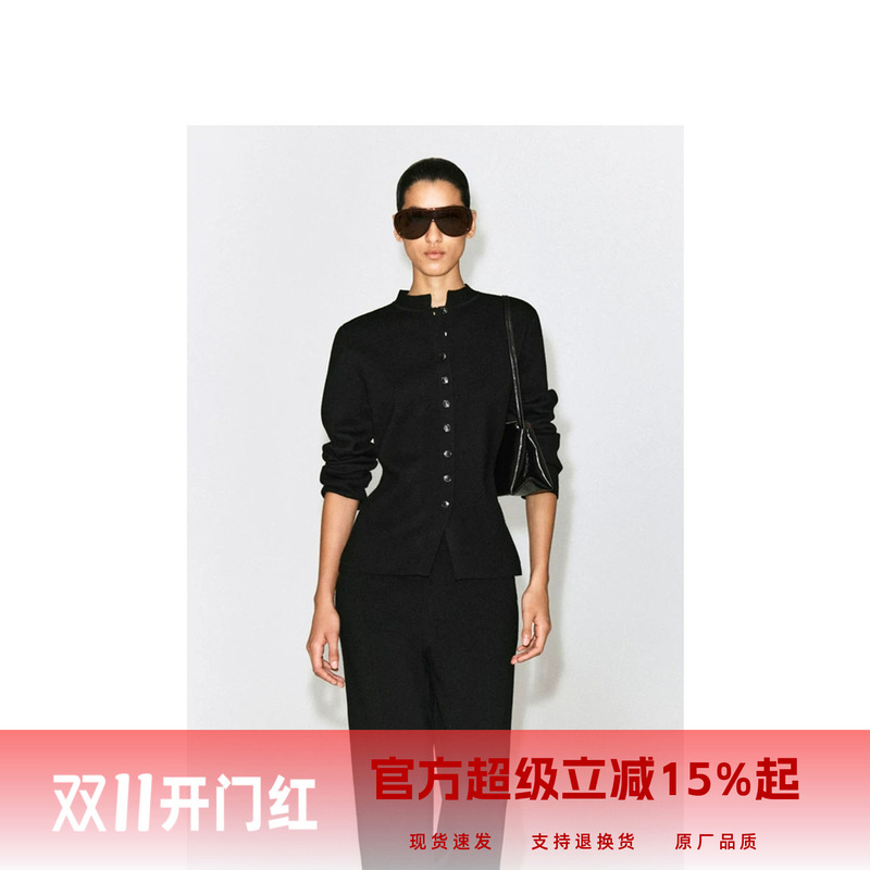 Cos Style Women's Clothing Black Knitted Cardigan Merino Wool Blend Sweater 2026 Autumn 1351375001
