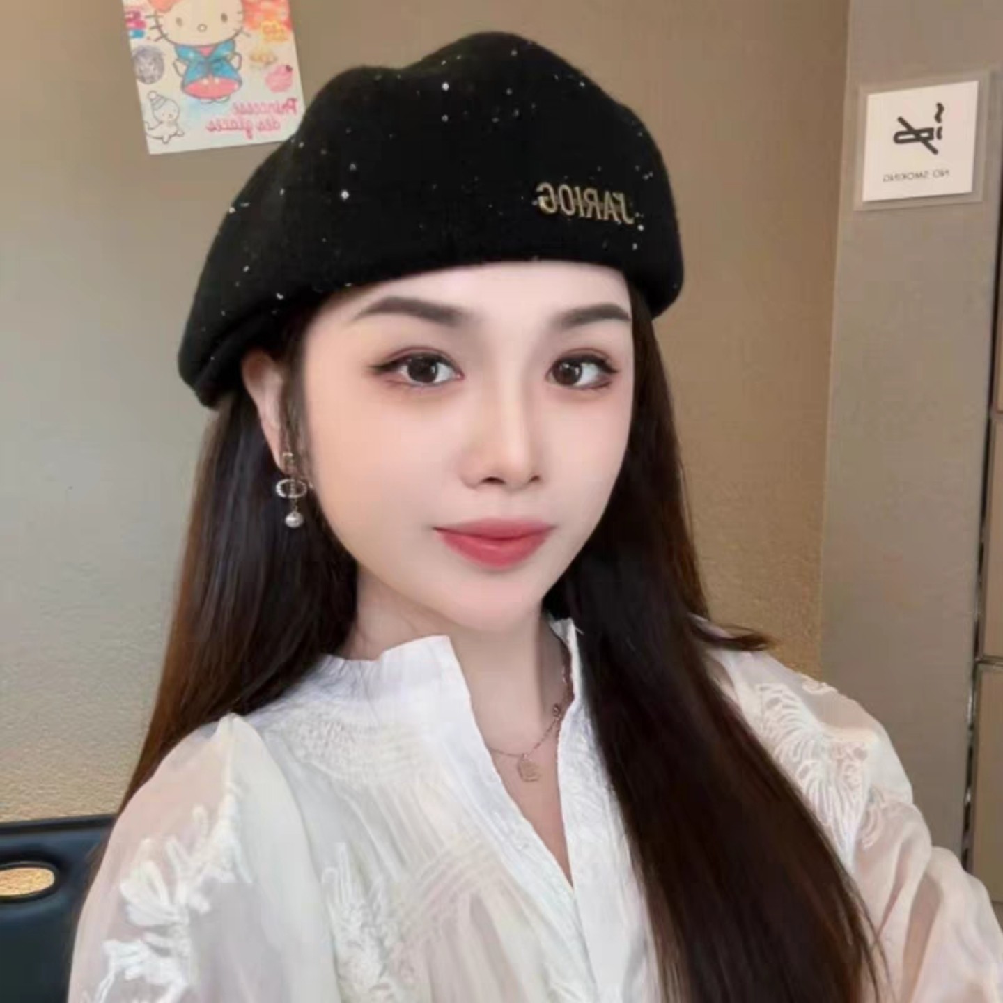 レディース 2025年新作 リバースブラックベレー帽、2025年秋冬新作 八角形帽子