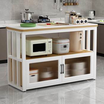 Kitchen microwave oven storage rack floor-standing multi-layer cabinet rock slab vegetable cutting table kitchen island dustproof pot storage cabinet