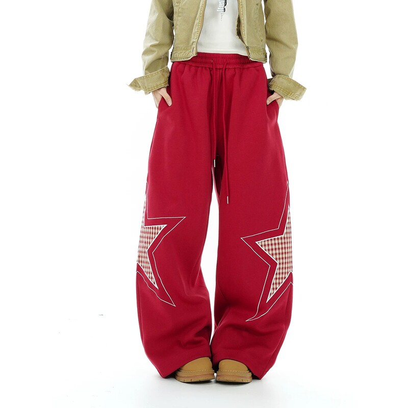 American Hip-Hop Trendy Brand Star Patch Embroidery Drapey Sports Sweatpants Unisex Loose Wide-Leg Dance Casual Long Pants