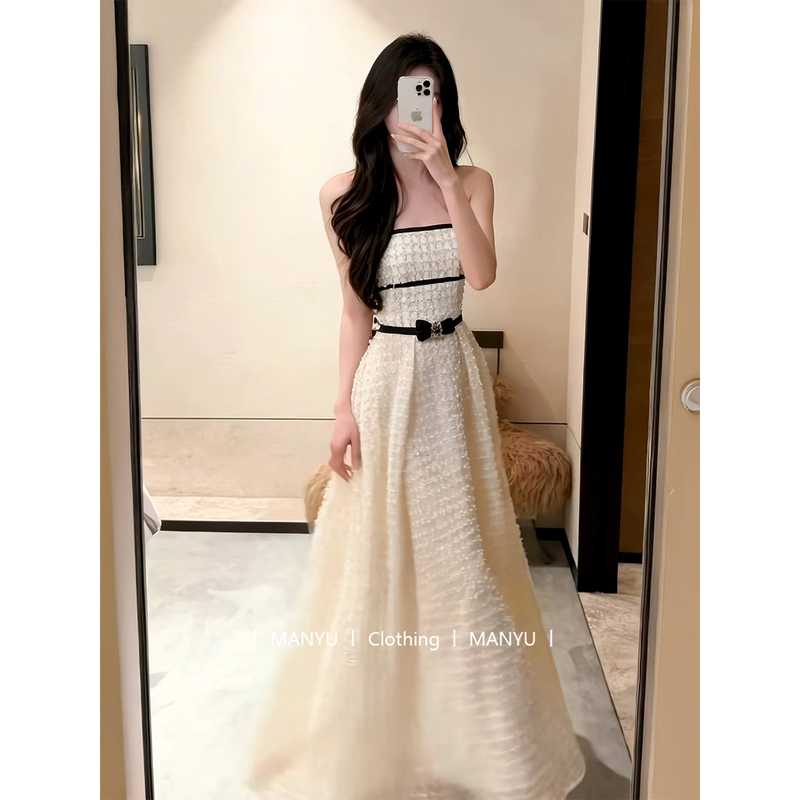 Rich Girl Tube Top Dress, Elegant Lady Birthday Party Evening Dress, Heavy Beaded Princess Long Dress
