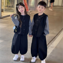 Boys' Suits 2025 New Sibling Outfits Autumn Children's Casual Vest Three-Piece Set Girls' Autumn Outfits Brother and Sister Clothes