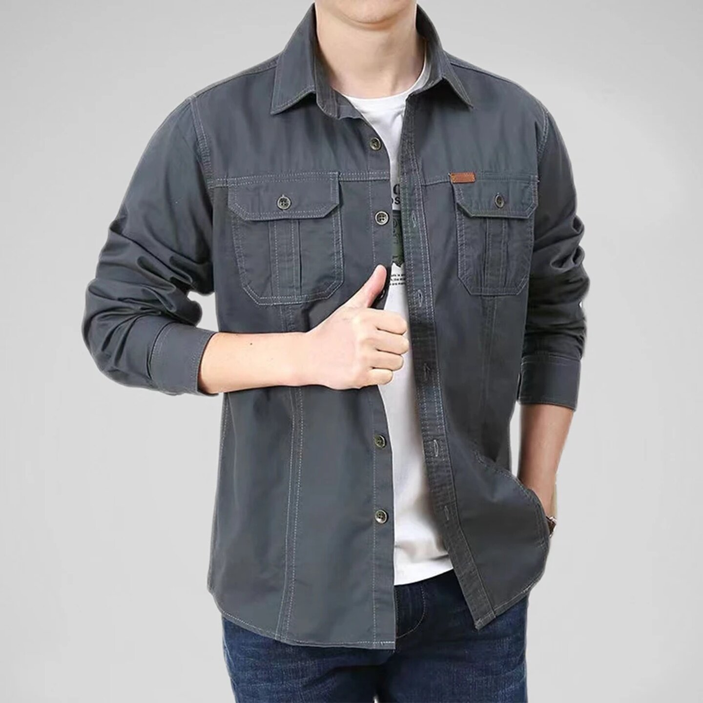 товар из китая 100% cotton men's shirt solid color multi-pocket high quali