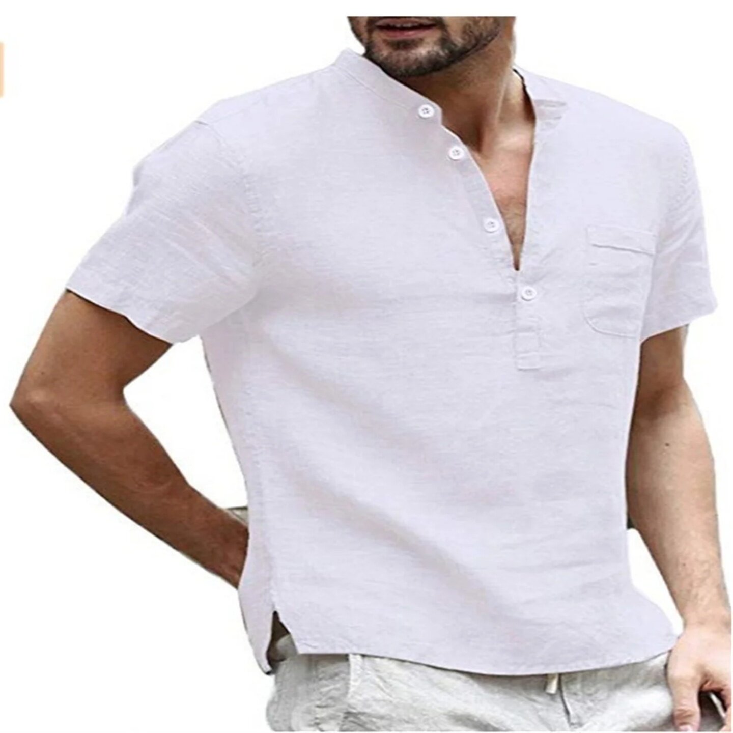 товар из китая men's summer casual solid color pocket short sleeve thin pu