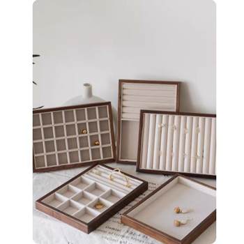 Shopping mall counter jewelry tray display walnut box velvet cloth jewelry storage large capacity ring necklace display tray