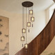 Song-Style Aesthetic Solid Wood Staircase Chandelier, New Chinese Style, Retro Zen, Mid-Century Villa, Duplex High-Rise Rotating Long-Line Lamp