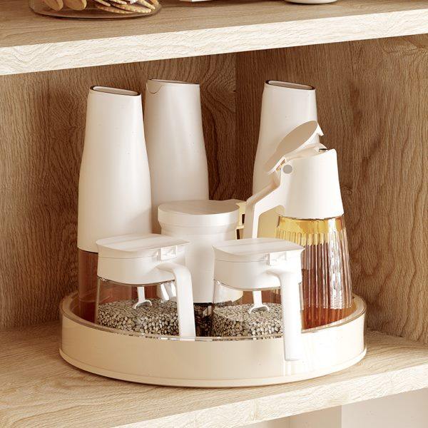 Can rotating seasoning tray multifunctional soy sauce bottle storage rack seasoning storage rack kitchen rotating salt countertop