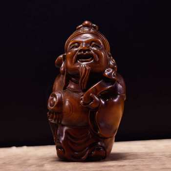 Boxwood carved antique handles to attract wealth, small pieces for the god of wealth, car hanging ornaments, home decoration, antique handicrafts