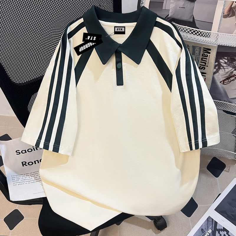 Sta Flagship Store American Trendy Brand Polo Collar Pure Cotton Short-Sleeved T-Shirt Men's Summer New Loose and Versatile Couple Tops