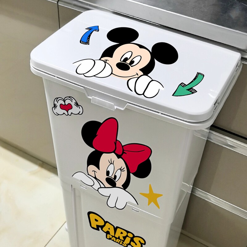 Mickey Double-Layer Kitchen Trash Can Stickers Hellokitty Cute Creative Self-Adhesive Waterproof Decorative Stickers