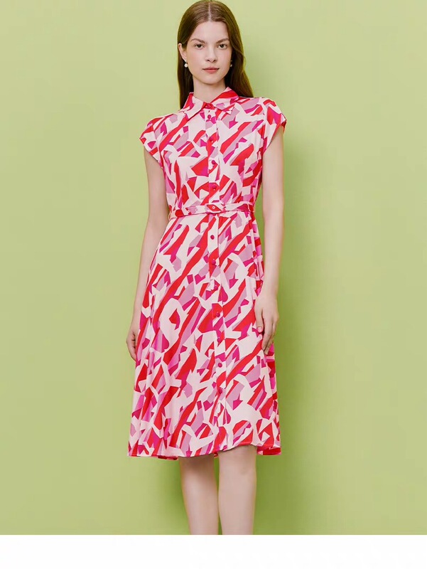 Lk Bennett Pink Printed Dress 2026 Summer New Style Mulberry Silk Blend Slimming Shirt Dress with Small Flutter Sleeves Lk Bennett Pink Printed Dress 2026 Summer New Style Mulberry Silk Blend Slimming Shirt Dress with Small Flutter Sleeves