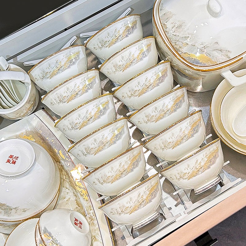 Jingdezhen Bowl and Plate Set for Home Use 2025 New Model High-Value Bowls, Plates, and Chopsticks Housewarming Gift Jingdezhen Ceramic Dinnerware