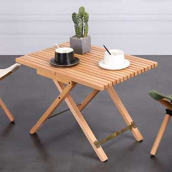 Outdoor folding table solid wood egg roll table camping table portable table and chairs picnic table bed computer table small coffee table