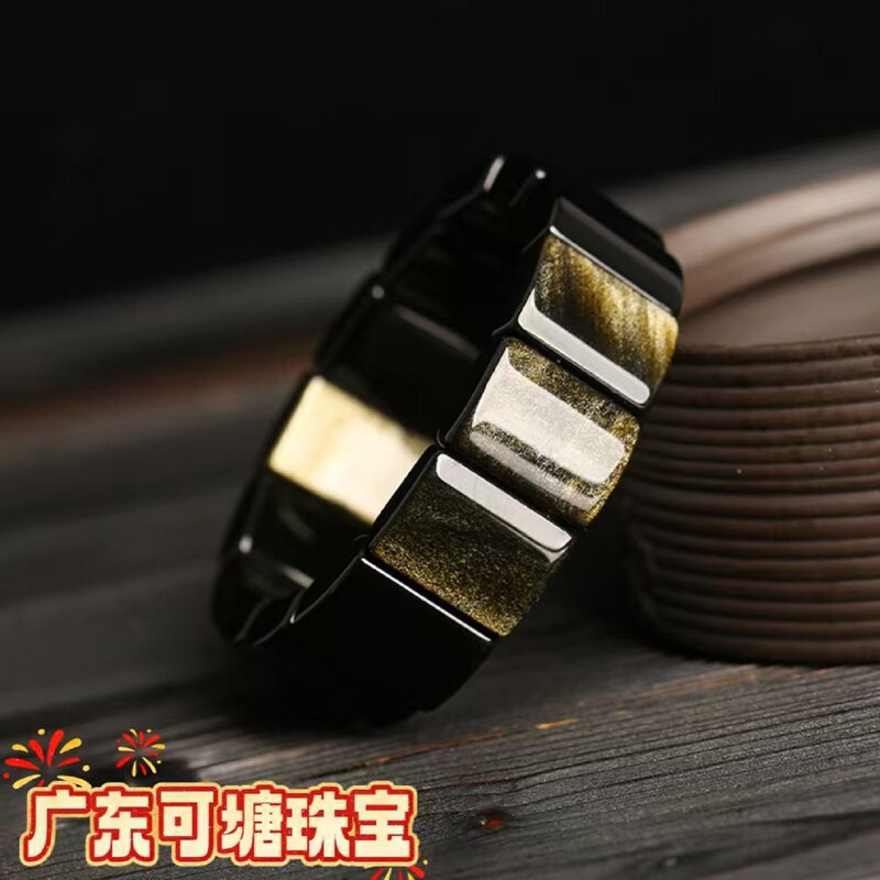 Gold Obsidian Bracelet, Gold Obsidian Hand Chain, Black Crystal Bracelet, Men's and Women's Obsidian Ring Manufacturer