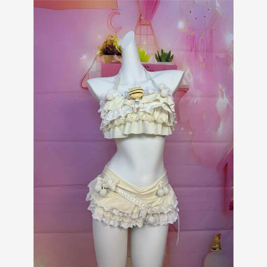 Little Sweet Shop Original Design Little Bee Loli Halter Top Short Skirt Hot Girl Sexy Pure Desire Style Swimsuit Set