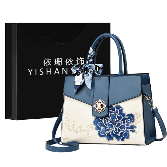 国潮牡丹刺绣轻奢新款手提包大气妈妈包大容量礼物中年单肩斜挎包