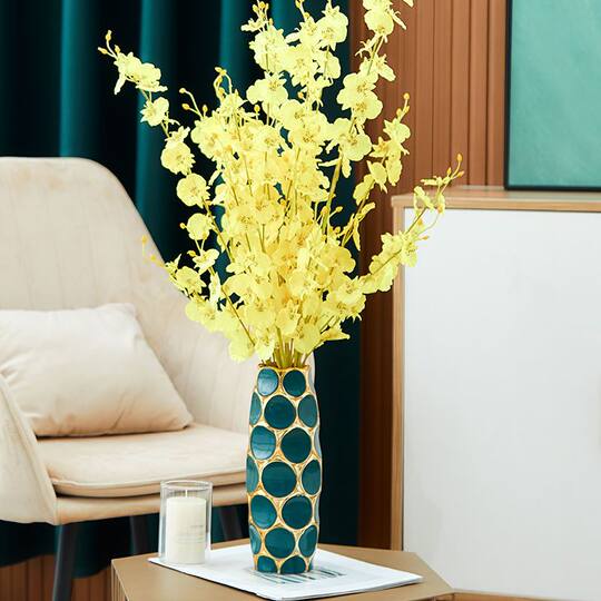 Light Luxury High-End Ceramic Vase with Peacock Feathers, Flower Arrangement, Lucky Bamboo Ornament, Modern Home Decor, Large Vase, Premium