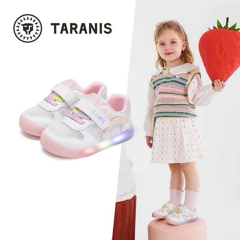 春季新款女童学步运动鞋包头防踢闪灯鞋