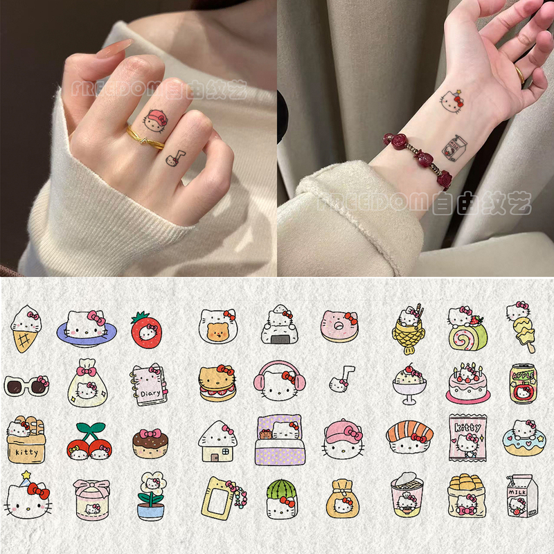Hello Kitty Tattoo Stickers Mini Small Design for Fingers New Style Girly Cute ins Sweet Cool Cartoon Adorable Waterproof