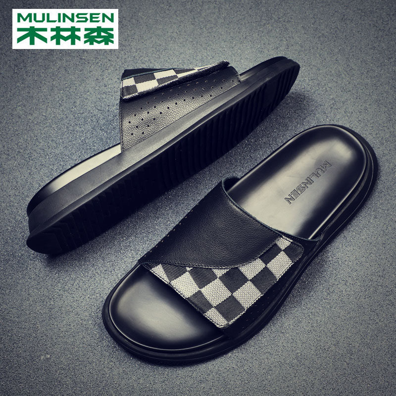 Mulinsen sandals men's top layer full cowhide summer thick bottom outer wear deodorant soft bottom genuine leather high-end flip flops