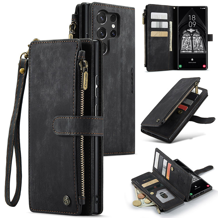 Retro Zipper Coin Card Holder Suitable for Samsung Z Fold 8 Phone Case, Galaxy Z Fold 7 Multifunctional Card Slot, Z Fold 6 Business Style, W26 Full Protection Anti-Drop, Z Fold 5 High-End Leather Case