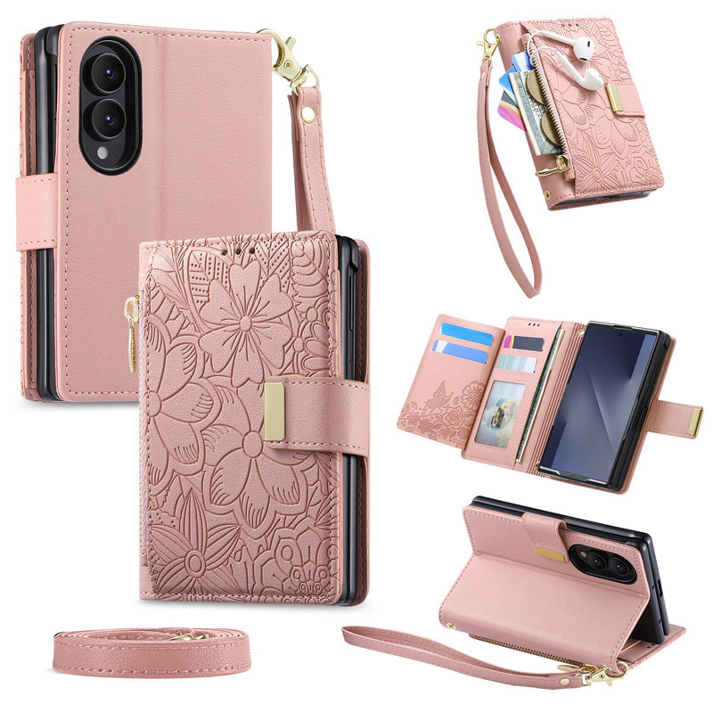 High-End Embossed Flip Leather Case Suitable for Samsung Z Fold 8 Phone Case, Galaxy Z Fold 8 New Model, Crossbody Strap, Z Fold 8 Card Holder, Coin Purse, Stylish Niche Samsung Full-Cover Protective Case