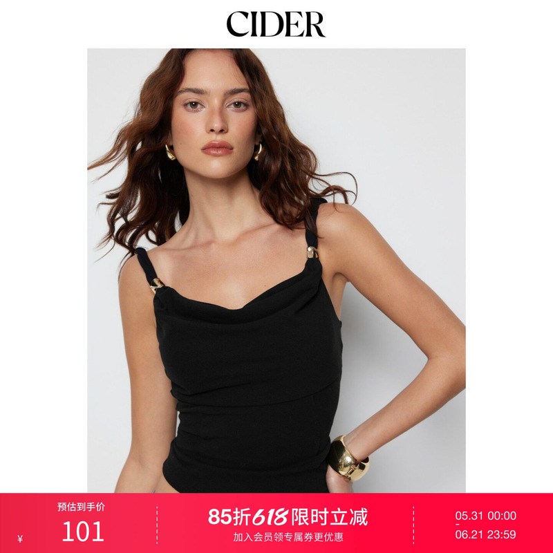 Cider2026 Spring New Product, Swing Collar, Tie, Twist Knot, Metal Decoration, Viscose Top 115248389