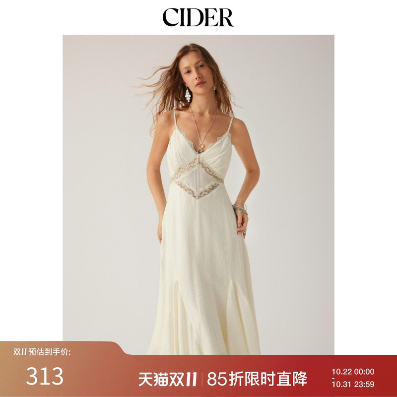 Cider2026 Early Autumn Outfit for Graduation Season V-Neck Lace Splicing A-Line Suspender Mid-Length Dress 115233902