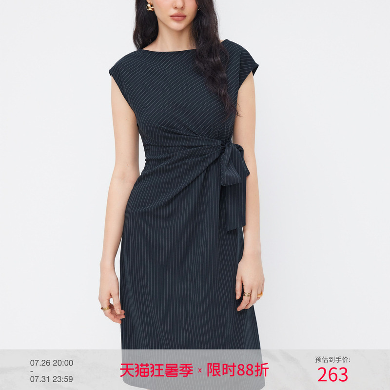 Cider Very Pretty Dress Striped Pleated Swing Collar Mid-Length Dress 114694791 Cider Very Pretty Dress Striped Pleated Swing Collar Mid-Length Dress 114694791