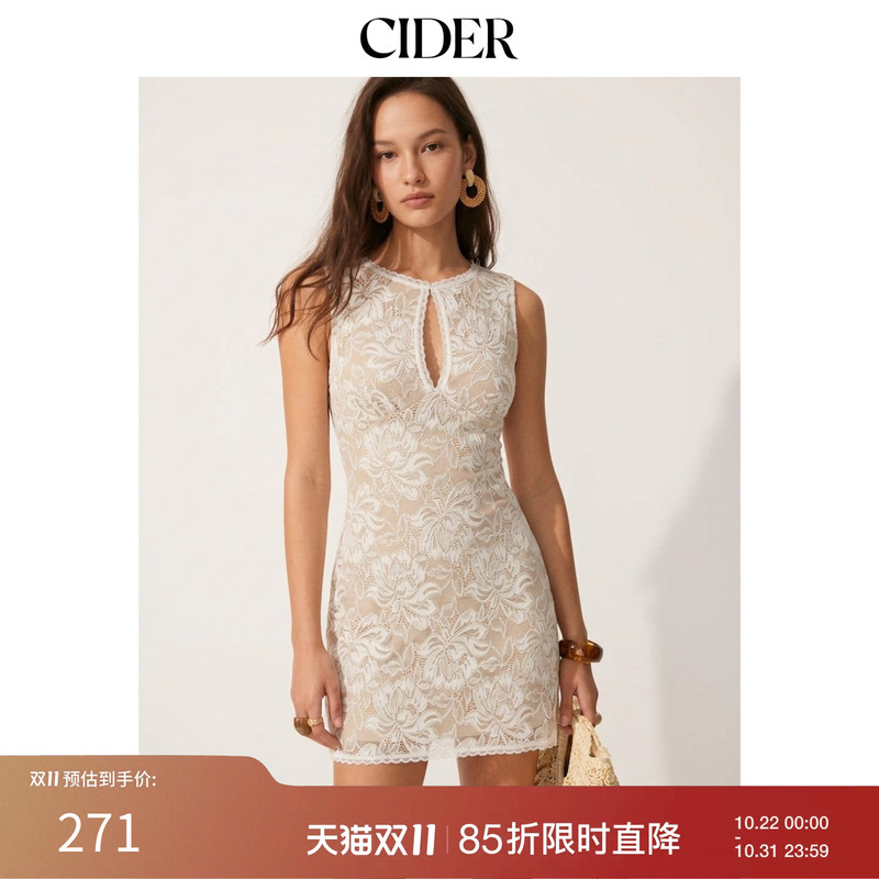 Cider2026 Autumn New Floral Hollow Lace Trim Slim Mini Dress 115482152