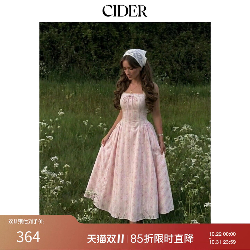 Cider2026 Spring and Early Autumn Graduation Season Lace-Up Floral Pastoral Style Ruffle Dress 115287158