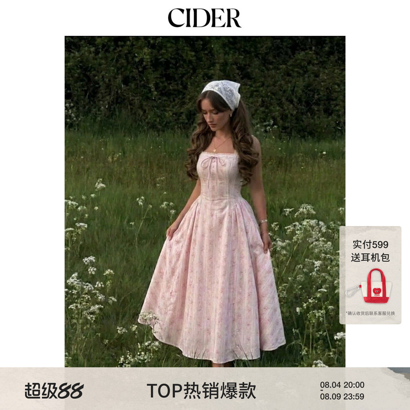 Cider2026 Spring/Summer Graduation Season Lace-Up Floral Pastoral Style Ruffle Dress 115287158