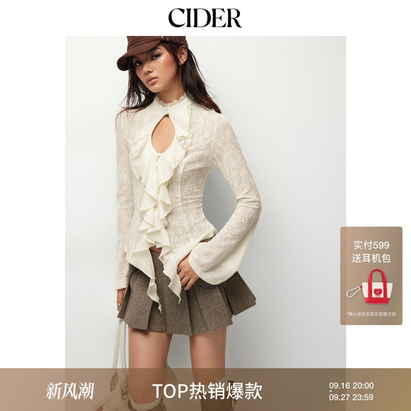 Cider2026 Autumn New Lace Ruffle Hollow Long Sleeve Top 115585722