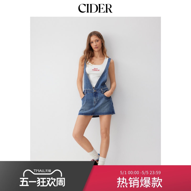 Cider2026 Spring New Product Cider Denim Button Strap Mini Dress 115211535
