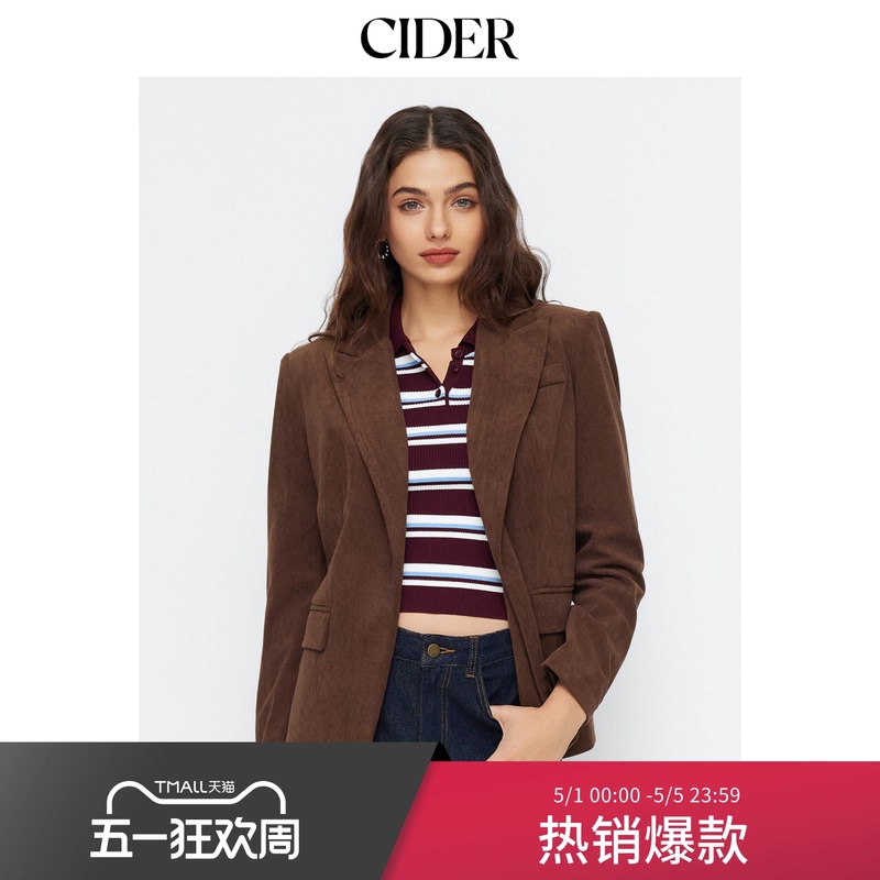 Cider Corduroy Lapel Long-Sleeved Blazer 114866525