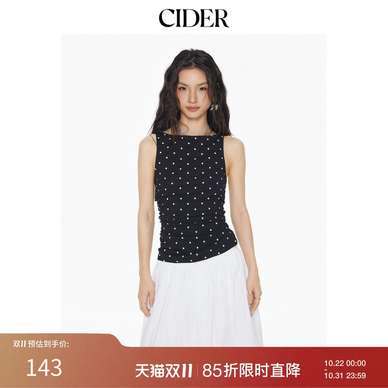 [Same Style as Ye Shuhua] Cider Cotton Swing Collar Tie-Up Polka Dot Pleated Tank Top 114533113