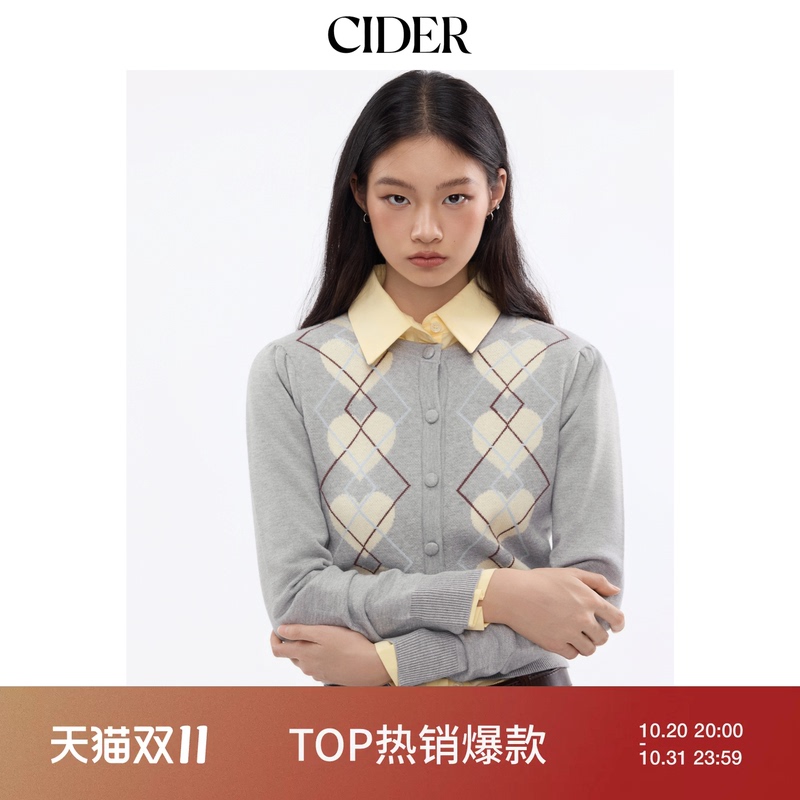 Cider Spring and Autumn New Women's Knitted Diamond Pattern Heart Button Cardigan 115000197 Cider Spring and Autumn New Women's Knitted Diamond Pattern Heart Button Cardigan 115000197
